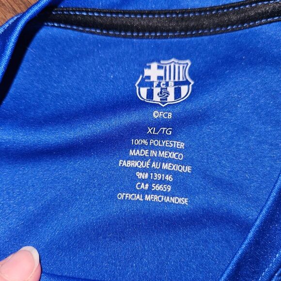 Official FCB Barcelona Barca Bright Blue Tshirt Jersey Material - XL Extra Large - Picture 3 of 5